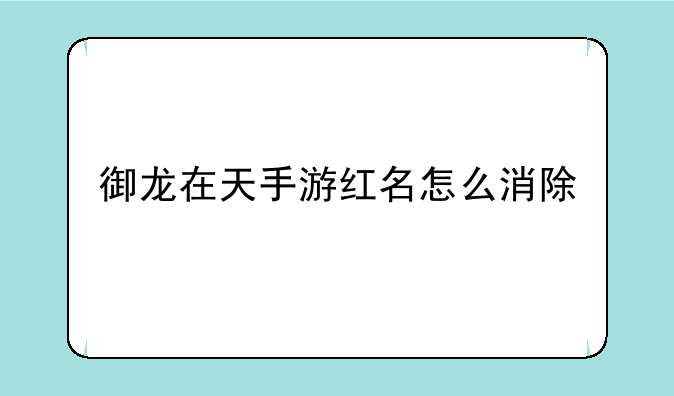 御龙在天手游红名怎么消除