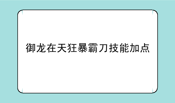 御龙在天狂暴霸刀技能加点