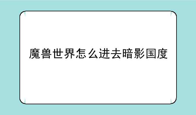 魔兽世界怎么进去暗影国度