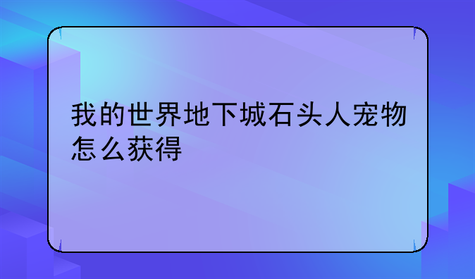 我的世界地下城石头人宠物怎么获得