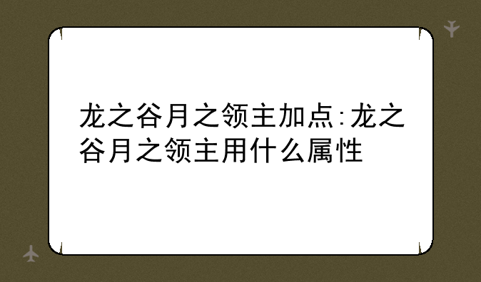 龙之谷月之领主加点:龙之谷月之领主用什么属性