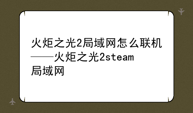 火炬之光2局域网怎么联机——火炬之光2steam局域网